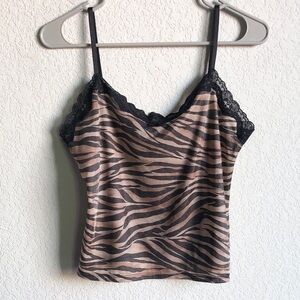 Victoria’s Secret Y2K Tiger Print Camisole Tank Top Lace Trim Vintage